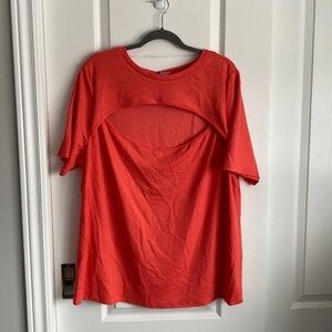 Ava & Viv - Coral Pink Ribbed T-Shirt, Sexy Cut-Out​​​​​​​​​